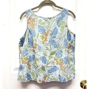 Susan Bristol Top Vintage Linen Cotton Floral Cropped Tank Buttons Size L Y2K